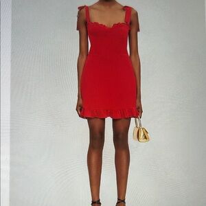 Reformation Red Tie-Shoulder Ruffle Mini Dress